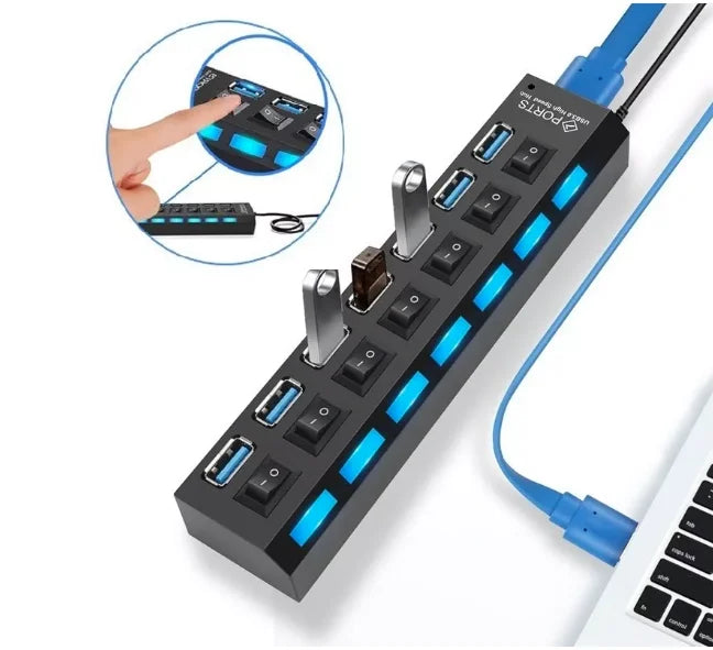 USB HUB 2.0 Com 7 Portas E Extensão Para PC HD Externo Pendrive