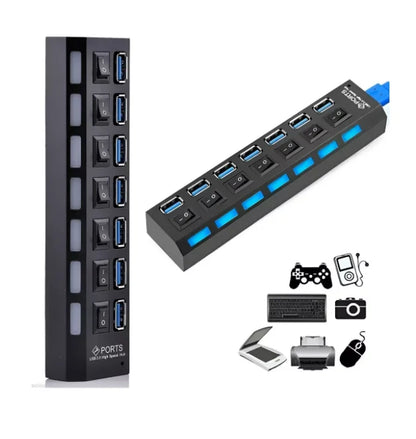 USB HUB 2.0 Com 7 Portas E Extensão Para PC HD Externo Pendrive