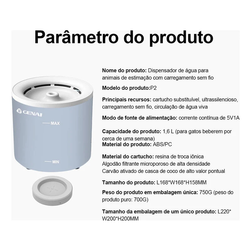 Fonte de Água Automática 1.6L para Gatos e Cães com Sensor